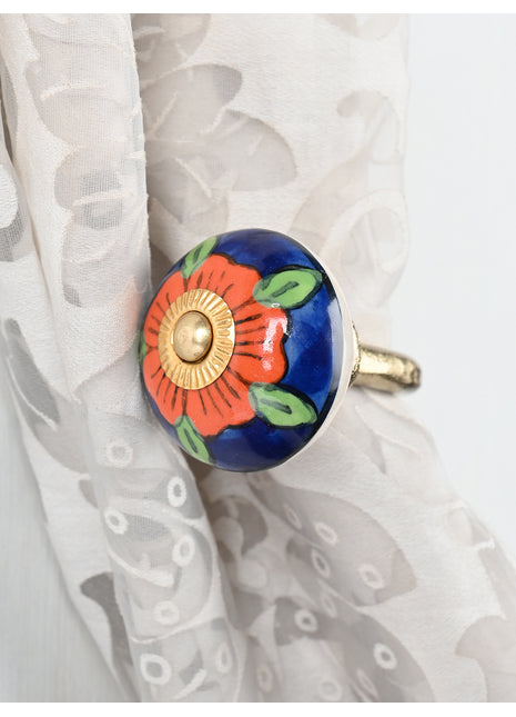 Curtain Tie Backs Hook Decorative Wall Hook-Orange, Blue Color (Set of Two)