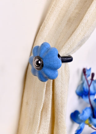 Curtain Tie Backs Hook Decorative Wall Hook- Teal Blue (Set of Two)