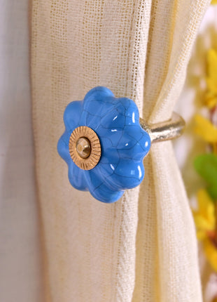 Curtain Tie Backs Hook Decorative Wall Hook- Turquoise Cracked (Set of Two)