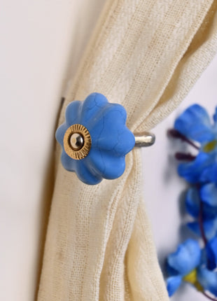 Curtain Tie Backs Hook Decorative Wall Hook- Teal Blue (Set of Two)