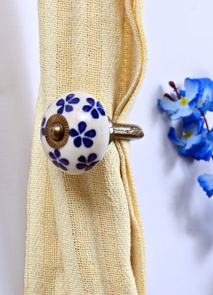 Curtain Tie Backs Hook Decorative Wall Hook- Blue Flower (Set of Two)