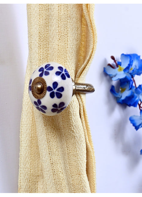 Curtain Tie Backs Hook Decorative Wall Hook- Blue Flower (Set of Two)
