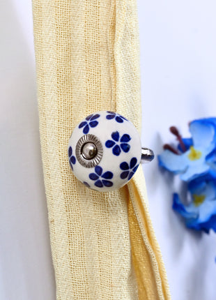 Curtain Tie Backs Hook Decorative Wall Hook- Blue Flower (Set of Two)