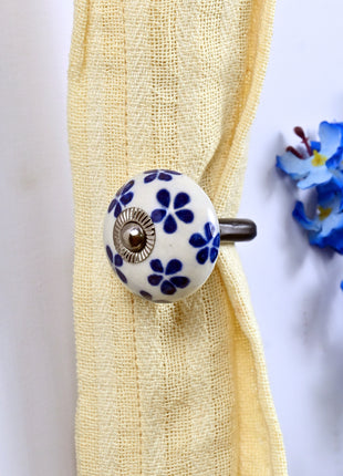 Curtain Tie Backs Hook Decorative Wall Hook- Blue Flower (Set of Two)
