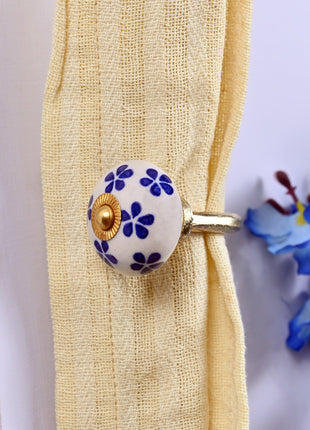 Curtain Tie Backs Hook Decorative Wall Hook- Blue Flower (Set of Two)