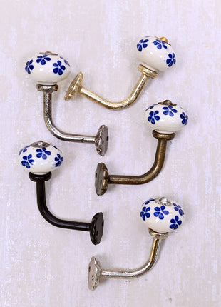 Curtain Tie Backs Hook Decorative Wall Hook- Blue Flower (Set of Two)