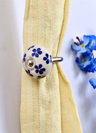 Curtain Tie Backs Hook Decorative Wall Hook- Blue Flower (Set of Two)