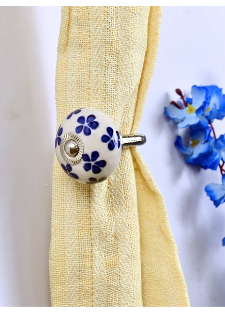 Curtain Tie Backs Hook Decorative Wall Hook- Blue Flower (Set of Two)