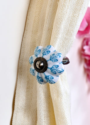 Curtain Tie Backs Hook Decorative Wall Hook- Turquoise Design (Set of Two)