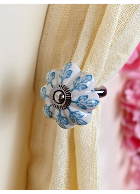 Curtain Tie Backs Hook Decorative Wall Hook- Turquoise Design (Set of Two)