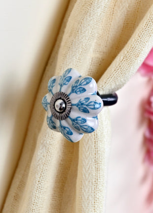 Curtain Tie Backs Hook Decorative Wall Hook- Turquoise Design (Set of Two)