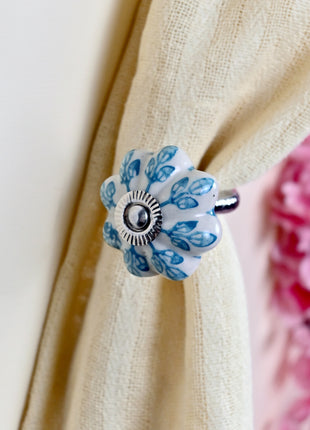 Curtain Tie Backs Hook Decorative Wall Hook- Turquoise Design (Set of Two)