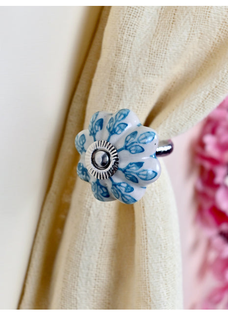 Curtain Tie Backs Hook Decorative Wall Hook- Turquoise Design (Set of Two)