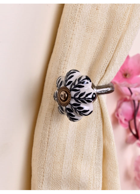 Curtain Tie Backs Hook Decorative Wall Hook- Black Design (Set of Two)