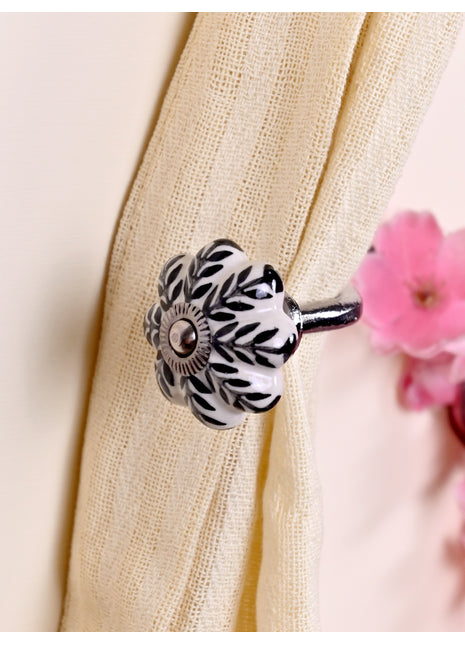 Curtain Tie Backs Hook Decorative Wall Hook- Black Design (Set of Two)