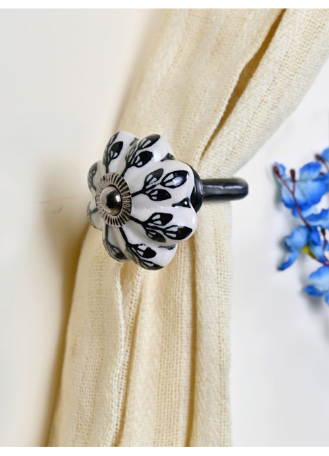 Curtain Tie Backs Hook Decorative Wall Hook- Black Design (Set of Two)