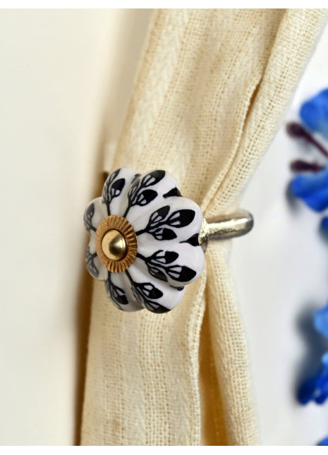 Curtain Tie Backs Hook Decorative Wall Hook- Black Design (Set of Two)