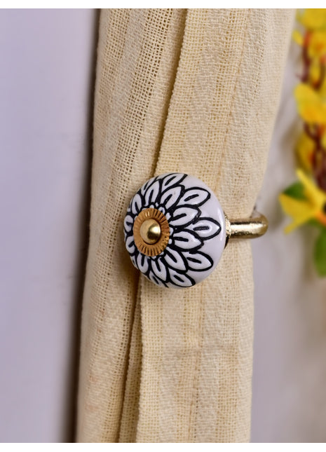 Curtain Tie Backs Hook Decorative Wall Hook- Black Design (Set of Two)