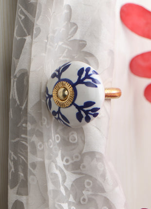Blue Design Ceramic Drawer Cabinet Knob & Curtain Tie Bundle