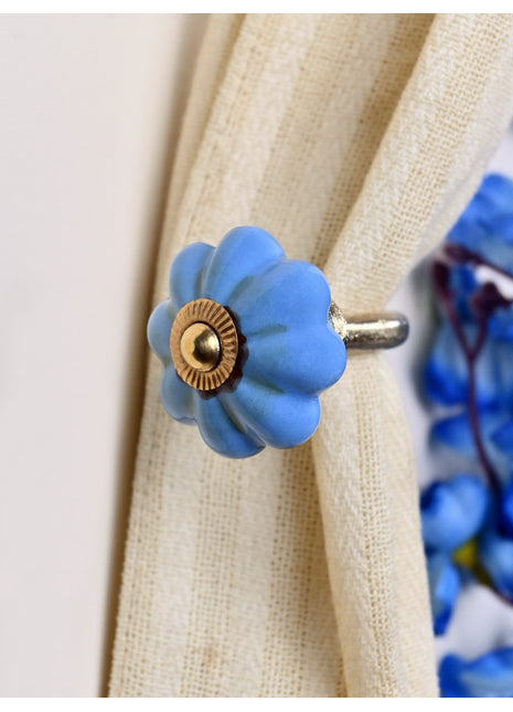 Curtain Tie Backs Hook Decorative Wall Hook- Teal Blue (Set of Two)