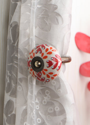 Red And Orange Design Ceramic Knob, Curtain Tie & Pull Bundle