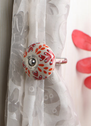 Red And Orange Design Ceramic Drawer Cabinet Knob & Curtain Tie Bundle
