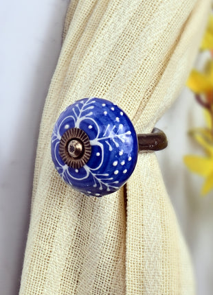 Curtain Tie Backs Hook Decorative Wall Hook-Blue Emmbosed Design (Set of Two)