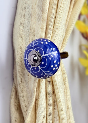Curtain Tie Backs Hook Decorative Wall Hook-Blue Emmbosed Design (Set of Two)
