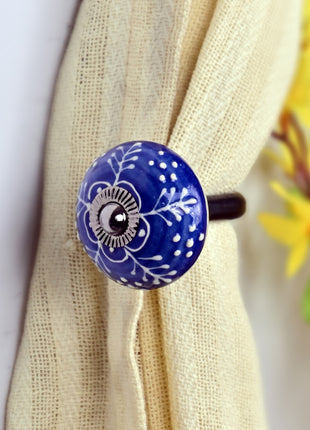 Curtain Tie Backs Hook Decorative Wall Hook-Blue Emmbosed Design (Set of Two)