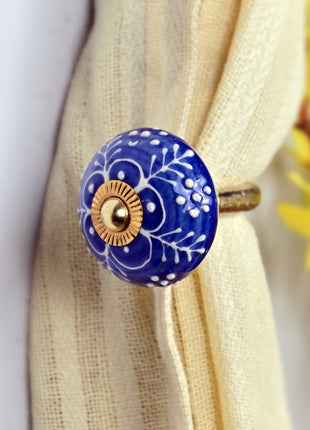 Curtain Tie Backs Hook Decorative Wall Hook-Blue Emmbosed Design (Set of Two)