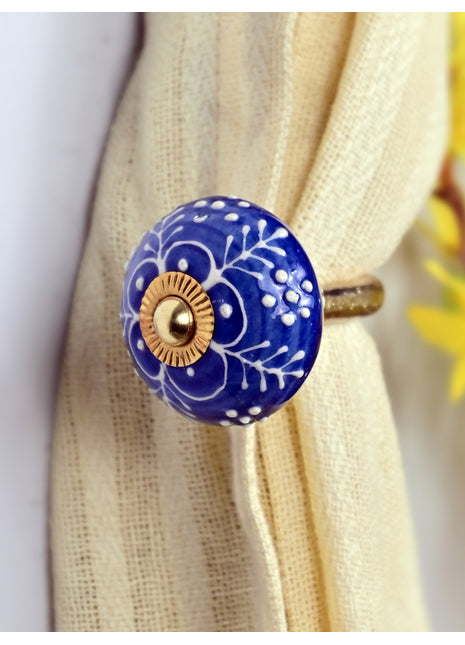 Curtain Tie Backs Hook Decorative Wall Hook-Blue Emmbosed Design (Set of Two)