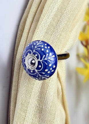 Curtain Tie Backs Hook Decorative Wall Hook-Blue Emmbosed Design (Set of Two)