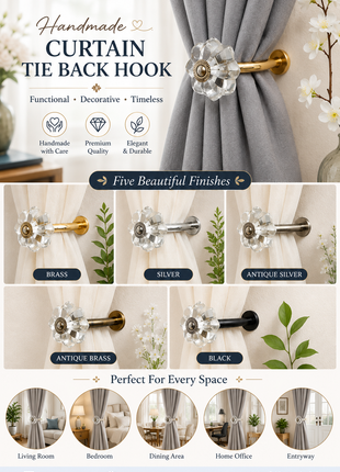 Curtain Tie Backs Hook Decorative Wall Hook- Clear Glass (Set of Two)