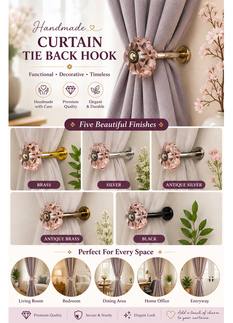Curtain Tie Backs Hook Decorative Wall Hook- Pink (Set of Two)