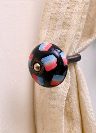 Curtain Tie Backs Hook Decorative Wall Hook- Black Base Knob (Set of Two)
