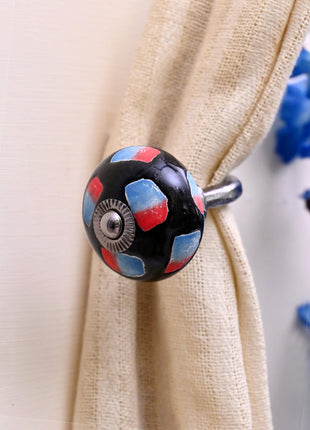 Curtain Tie Backs Hook Decorative Wall Hook- Black Base Knob (Set of Two)