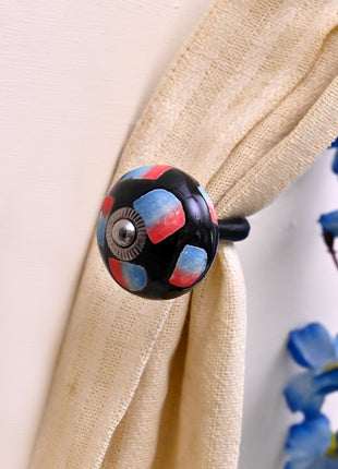 Curtain Tie Backs Hook Decorative Wall Hook- Black Base Knob (Set of Two)