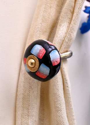 Curtain Tie Backs Hook Decorative Wall Hook- Black Base Knob (Set of Two)