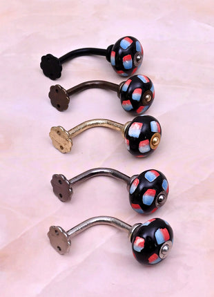 Curtain Tie Backs Hook Decorative Wall Hook- Black Base Knob (Set of Two)