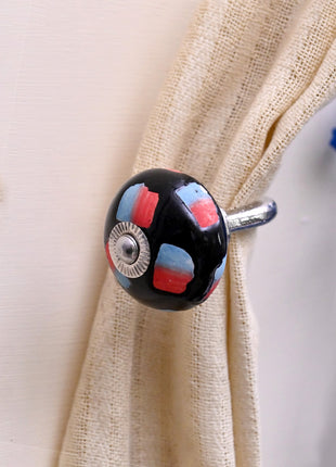 Curtain Tie Backs Hook Decorative Wall Hook- Black Base Knob (Set of Two)