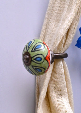 Curtain Tie Backs Hook Decorative Wall Hook- Green (Set of Two)