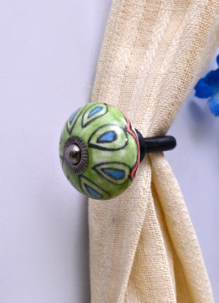 Curtain Tie Backs Hook Decorative Wall Hook- Green (Set of Two)
