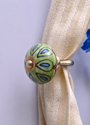 Curtain Tie Backs Hook Decorative Wall Hook- Green (Set of Two)