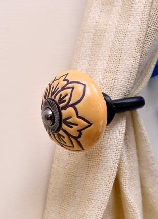 Curtain Tie Backs Hook Decorative Wall Hook- Yellow (Set of Two)