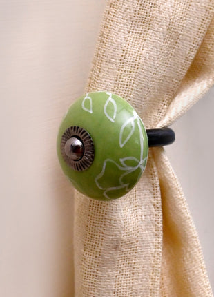 Curtain Tie Backs Hook Decorative Wall Hook- Green (Set of Two)