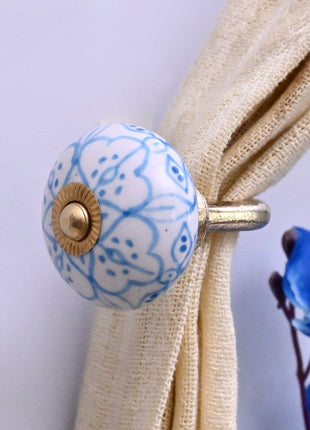 Curtain Tie Backs Hook Decorative Wall Hook- Blue Design (Set of Two)