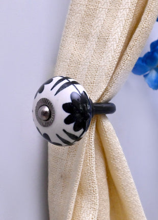 Curtain Tie Backs Hook Decorative Wall Hook- Black Design (Set of Two)