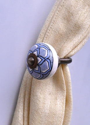 Curtain Tie Backs Hook Decorative Wall Hook- Blue Design (Set of Two)