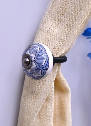 Curtain Tie Backs Hook Decorative Wall Hook- Blue Design (Set of Two)