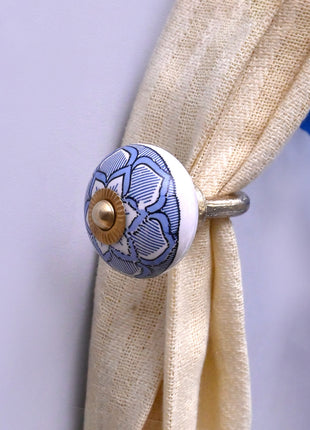 Curtain Tie Backs Hook Decorative Wall Hook- Blue Design (Set of Two)